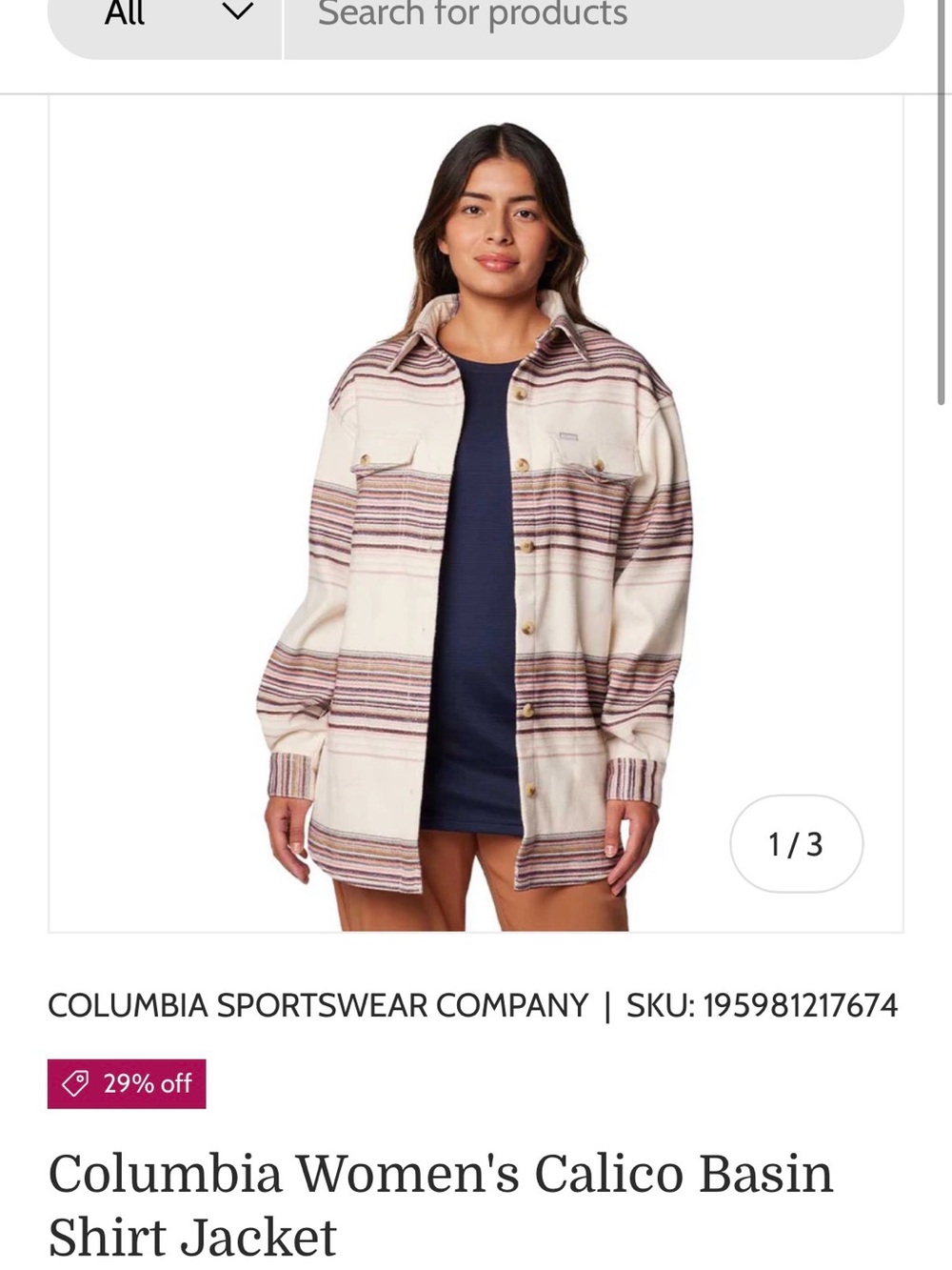 Columbia Cream and Burgundy Striped Shirt Jacket